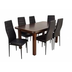 Kolorystyka na zdjęciu:
• stół: orzech
• krzesło: siedzisko czarne/podstawa czarna