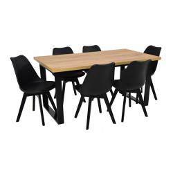 Stół rozkładany NEFRO CRAFT 90x160/240 + 6 krzeseł SL-2 Czarne
