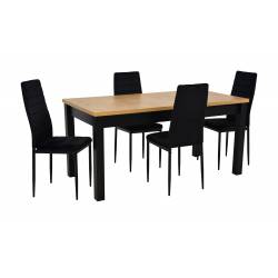 Stół rozkładany laminat S-18 80x160/200 LANCELOT + 4 krzesła CH-3 WELUR Czarny