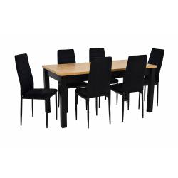Stół rozkładany laminat S-18 80x160/200 LANCELOT + 6 krzeseł CH-3 WELUR Czarny