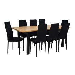 Stół rozkładany laminat S-18 80x160/200 LANCELOT + 8 krzeseł CH-3 WELUR Czarny
