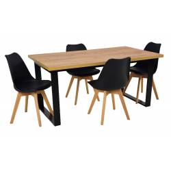 Stół rozkładany NEFRO CRAFT 90x160/240 + 4 krzesła SL-2 Czarne, nogi naturalne