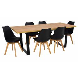 Stół rozkładany NEFRO CRAFT 90x160/240 + 6 krzeseł SL-2 Czarne, nogi naturalne