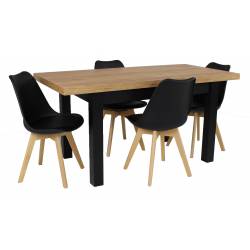 Stół rozkładany S-7 CRAFT 80x120/160 + 4 krzesła SL-2 Czarne, nogi naturalne