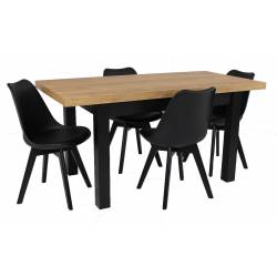 Stół rozkładany S-7 CRAFT 80x120/160 + 4 krzesła SL-2 Czarne, nogi czarne