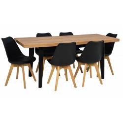 Stół rozkładany Skandynawia CRAFT 80x140/180 + 6 krzeseł SL-2 Czarne, nogi naturalne