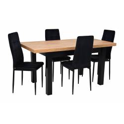 Stół rozkładany S-7 CRAFT 80x120/160 + 4 krzesła IK-07 Czarny Welur