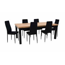 Stół rozkładany S-7 CRAFT 100x200/300 + 6 krzeseł IK-07 Czarny Welur