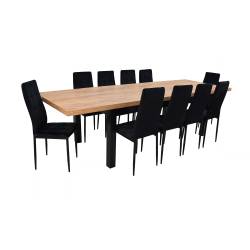 Stół rozkładany S-7 CRAFT 100x200/300 + 10 krzeseł IK-07 Czarny Welur