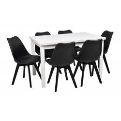 Zestaw 6 krzeseł SL-2  Czarne + stół AL-1 80x120/150 BIAŁY