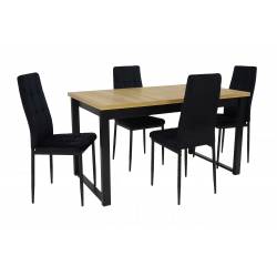 Zestaw 4 krzeseł IK-07 Czarny Welur + stół AL-3 80x140/180 GRANDSON