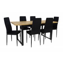 Zestaw 6 krzeseł IK-07 Czarny Welur + stół AL-3 80x140/180 GRANDSON