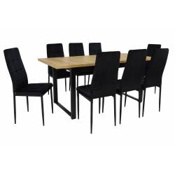 Zestaw 8 krzeseł IK-07 Czarny Welur + stół AL-3 80x140/180 GRANDSON