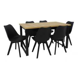Zestaw 6 krzeseł SL-2 Czarne + stół AL-3 80x140/180 GRANDSON