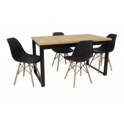 Zestaw 4 krzeseł SL Czarne + stół AL-3 80x140/180 GRANDSON