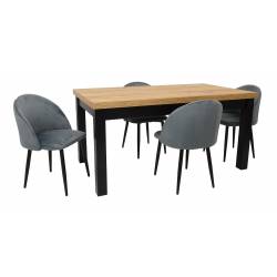 Stół rozkładany S-7 Dąb Craft 90x160/210 cm + 4 Krzesła IK-01 Welur