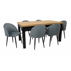 Stół rozkładany S-7 Dąb Craft 90x160/210 cm + 6 krzeseł IK-01 Welur