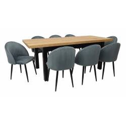 Stół rozkładany S-7 Dąb Craft 90x160/210 cm + 8 krzeseł IK-01 Welur