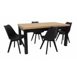 Stół rozkładany S-7 Dąb Craft 90x160/210cm + 4 Krzesła SL-2 Czarne