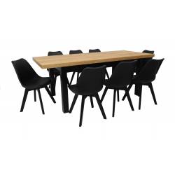 Stół rozkładany S-7 Dąb Craft 90x160/210cm + 8 krzeseł SL-2 Czarne