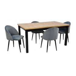 Stół rozkładany MD-2 90x160/200 DĄB ARTISAN  + 4 krzesła IK-01 Szary Welur