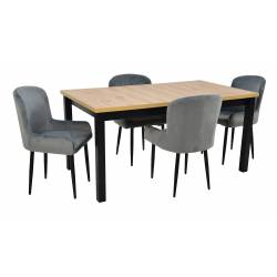 Stół rozkładany MD-2 90x160/200 DĄB ARTISAN  + 4 krzesła IK-03 Aksamit Szary