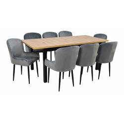 Stół rozkładany MD-2 90x160/200 DĄB ARTISAN  + 8 krzeseł IK-03 Aksamit Szary