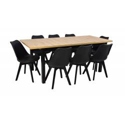 Stół rozkładany MD-2 90x160/200 DĄB ARTISAN  + 8 krzeseł SL-2 Czarne