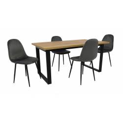 Stół rozkładany NEFRO 90x160/240 DĄB CRAFT + 4 krzesła IK-04 Szare