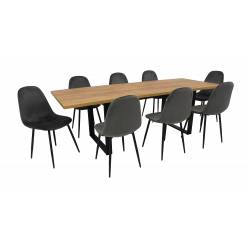 Stół rozkładany NEFRO 90x160/240 DĄB CRAFT + 8 krzeseł IK-04 Szare