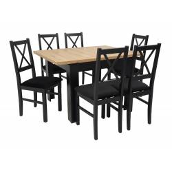 Zestaw 6 krzeseł N-10 Czarne 22 + stół C-7 DĄB ARTISAN 90x90/120 cm