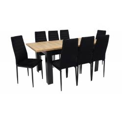 Zestaw 8 krzeseł CH-3 Czarne + stół C-8 DĄB ARTISAN 80x140/180 cm