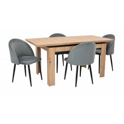 Zestaw 4 krzeseł ze stołem rozkładanym do kuchni bądź salonu Dąb Artisan C-6 80x120/160 + IK-01 Szare