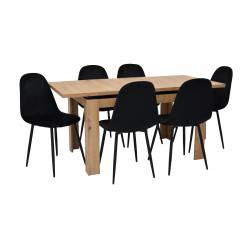 Zestaw 6 krzeseł ze stołem rozkładanym do kuchni bądź salonu Dąb Artisan C-6 80x120/160 + IK-04 Czarne Welur