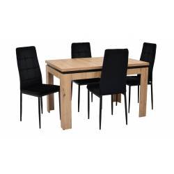 Zestaw 4 krzeseł ze stołem rozkładanym do kuchni bądź salonu Dąb Artisan C-6 80x120/160 + IK-07 Czarne Welur