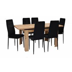 Zestaw 6 krzeseł ze stołem rozkładanym do kuchni bądź salonu Dąb Artisan C-6 80x120/160 + IK-07 Czarne Welur