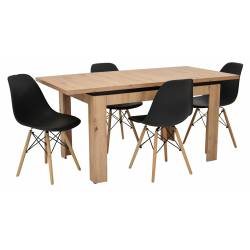Zestaw 4 krzeseł ze stołem rozkładanym do kuchni bądź salonu Dąb Artisan C-6 80x120/160 + SL Czarne