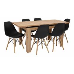 Zestaw 6 krzeseł ze stołem rozkładanym do kuchni bądź salonu Dąb Artisan C-6 80x120/160 + SL Czarne