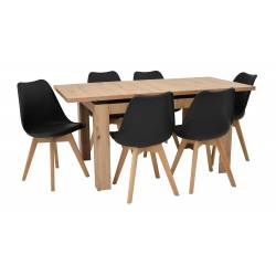 Zestaw 6 krzeseł ze stołem rozkładanym do kuchni bądź salonu Dąb Artisan C-6 80x120/160 + SL-2 Czarne