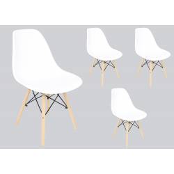 Zestaw 4 krzeseł skandynawskich SL Białe podstawa drewniana do jadalni bądź salonu