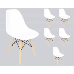 Zestaw 6 krzeseł skandynawskich SL Białe podstawa drewniana do jadalni bądź salonu