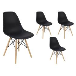 Zestaw 4 krzeseł skandynawskich SL Czarne podstawa drewniana do jadalni bądź salonu