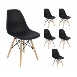 Zestaw 6 krzeseł skandynawskich SL Czarne podstawa drewniana do jadalni bądź salonu