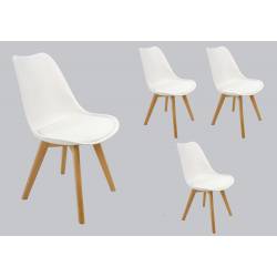 Zestaw 4 krzeseł skandynawskich SL-2 Białe podstawa drewniana do jadalni bądź salonu