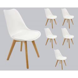 Zestaw 6 krzeseł skandynawskich SL-2 Białe podstawa drewniana do jadalni bądź salonu