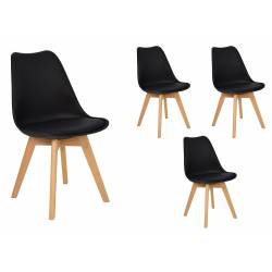 Zestaw 4 krzeseł skandynawskich SL-2 Czarne podstawa drewniana do jadalni bądź salonu