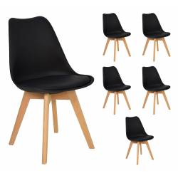 Zestaw 6 krzeseł skandynawskich SL-2 Czarne podstawa drewniana do jadalni bądź salonu