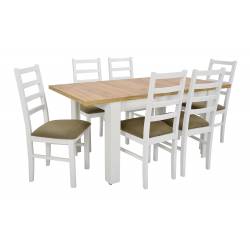 Stół prostokątny 80x120/160 rozkładany Dąb Craft + 6 krzeseł drewnianych do jadalni C-2 + N-8