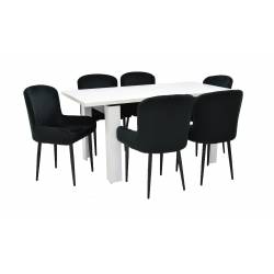 Stół prostokątny rozkładany BIAŁY do kuchni z 6 krzesłami welurowymi 80x120/160 cm C-4 + IK-03