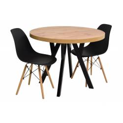 2 krzesła skandynawskie ze stołem okrągłym/owalnym DĄB CRAFT do kuchni/salonu MK-3 Ø100/200 + SL